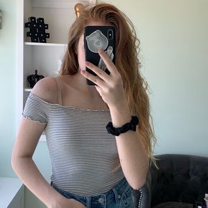 Off The Shoulder White and Black Top